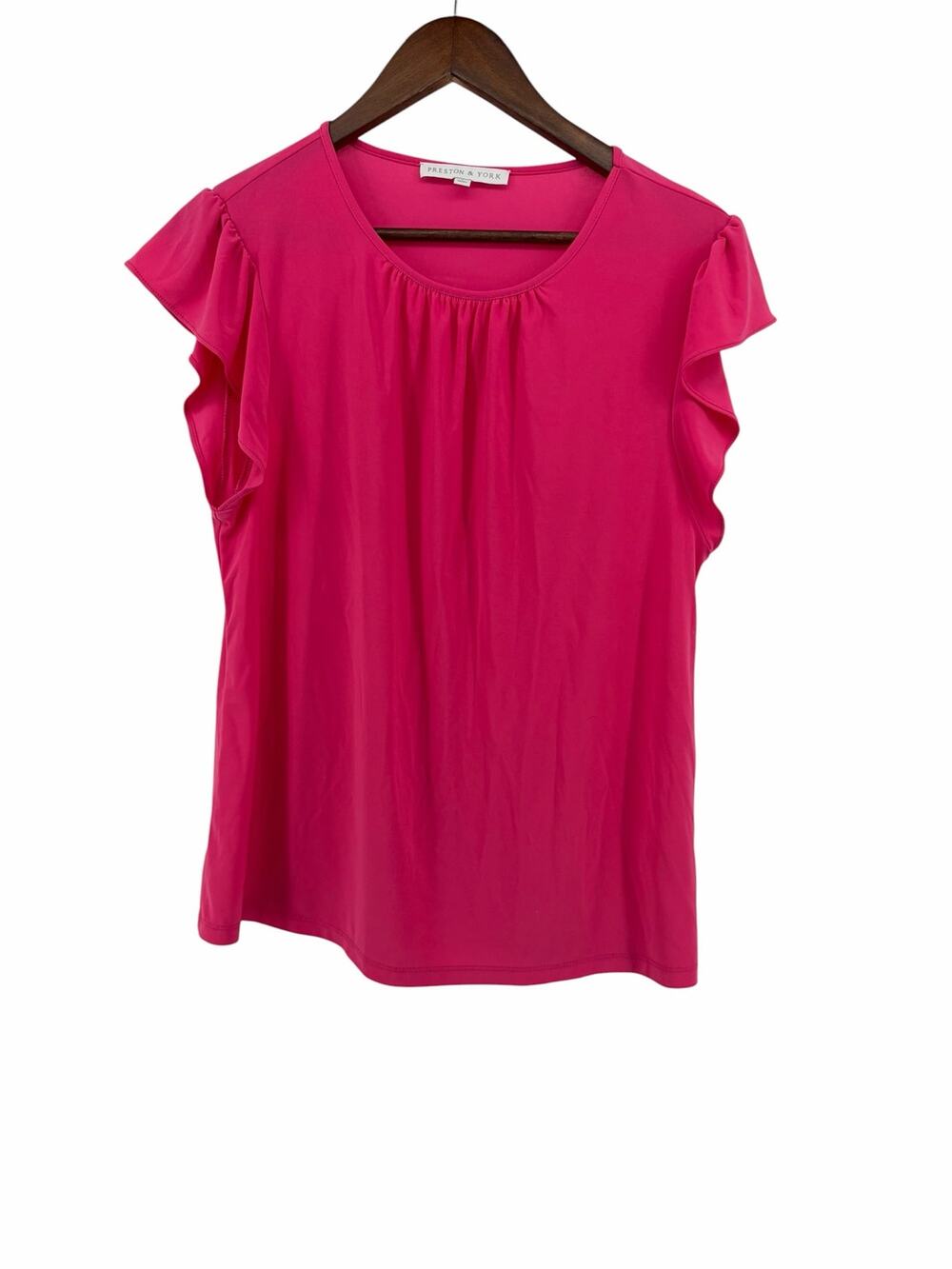 Preston &‎ York Bright Pink Ruffle Blouse – Size Large – Made in Egypt